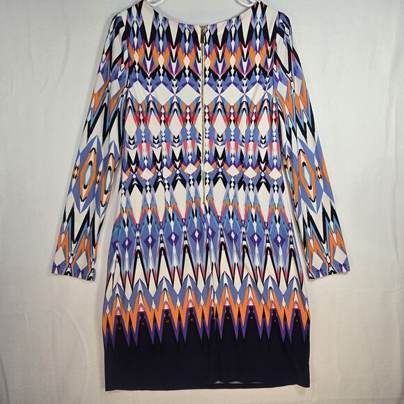 Vince Camuto Multicolor Blue Pink Orange Stretch Sheath Long Sleeve Dress Size 8 - Picture 4 of 14